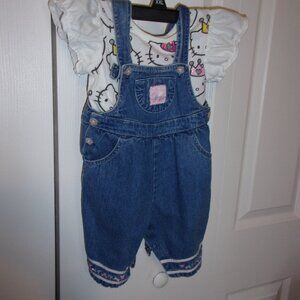 0-3 MONTHS OVERALLS/T-3 HELLO KITTY T-SHIRT